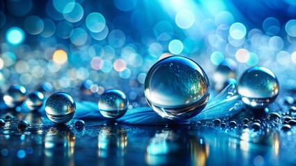 Poster - Double Exposure: Water Drops, Bokeh, Blue Background - Abstract Photography