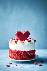 Poster - Valentine's cake on a blue background