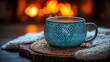 © Sumarno - A cozy cup of tea beside a warm fireplace, evoking comfort and relaxation.