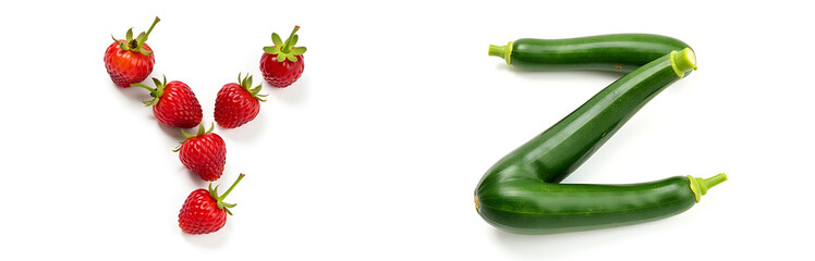 Poster - Youngberry And Zucchini Alphabet Letters Y And Z Isolated On White Background. 00003