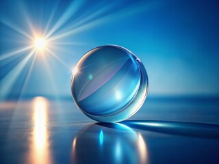 Poster - Elegant Abstract Blue Lens Refraction: 3D Rendered Atmospheric Background with Copy Space