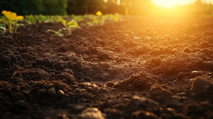 Wall Mural - Sunset over fertile soil: A rich earth texture