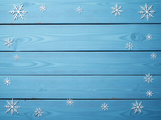 Aufkleber - Winter Wood Planks Feature A Textured Blue Design With Delicate Snowflake Patterns In The Background For A Serene Atmosphere. 00003