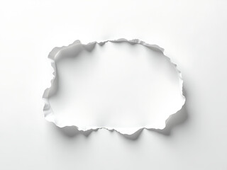 Poster - White Paper With A Hole, Ragged Edges, On A Contrasting White Background Creating An Unusual Visual Effect. 00003