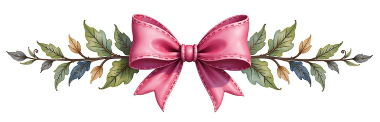Poster - Watercolor Halloween Ornament With A Pink Ornate Bow Isolated On White And Available As Png Transparent Background Image. 00001