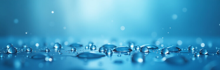 Aufkleber - Water Droplets Glisten On A Serene Blue Background Creating A Peaceful Atmosphere In This Calming Visual Display. 00002