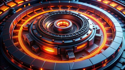Poster - Futuristic Circular Mechanism with Glowing Core - Sci-Fi Technology Stock Photo