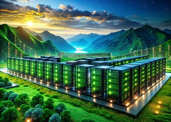 Poster - Futuristic Data Center Landscape: AI Chip Powering Global Communication