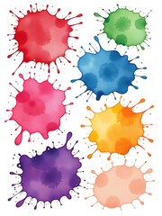 Poster - Vibrant Watercolor Splashes In Various Colors Are Isolated On A Textured White Background, Created Using Artificial Intelligence. 00001