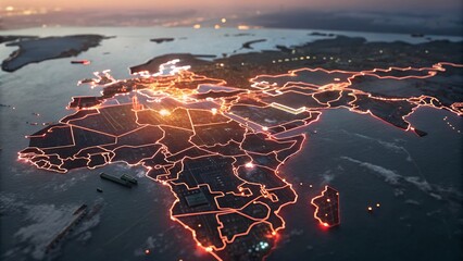 Poster - Global Network: Aerial View of Neural Circuitry World Map