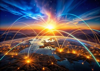 Poster - Global Network: Digital World Landscape - Futuristic Data Flow