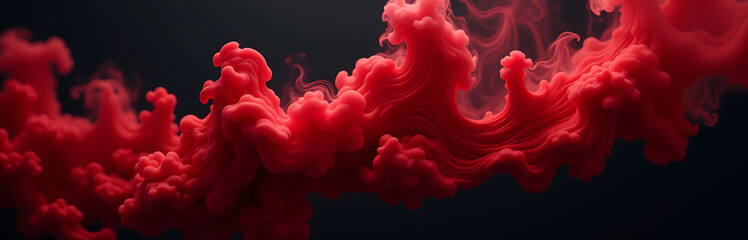 Aufkleber - Vibrant Red Smoky Abstract Shapes Swirl Around A Dark Black Backdrop Creating A Dynamic Visual Effect. 00001