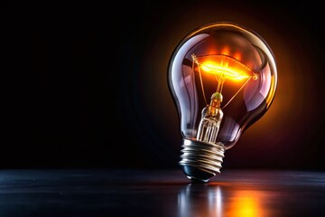 Poster - Glowing Light Bulb on Black Background - Innovation and Ideas Concept Stock Photo