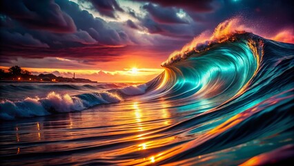 Poster - Glowing Ocean Wave Abstract Landscape - Modern Art Photography