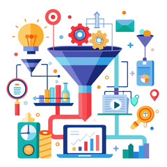 Poster - Digital pipeline transforming ideas into effective solutions through creative visual representation and data analysis with engaging graphics