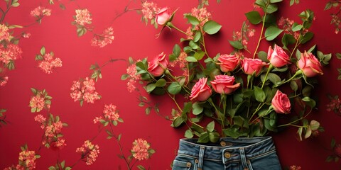 Wall Mural - red tulips in a garden