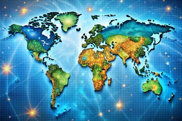 Poster - High-Resolution Panoramic Dotted World Map: Global Connectivity Visualization