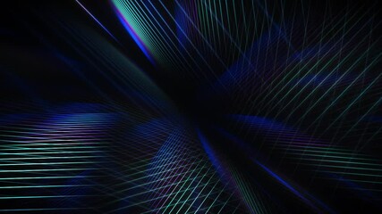 Poster - Black futuristic abstract animation, dark blue seamless looping neon light rays trendy modern background