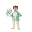 © kiimoshi - A cartoon character holding a clock and a list, representing time management.