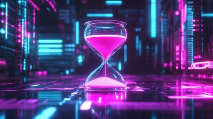 Poster - Futuristic Hourglass in Neon Colors with Glowing Background