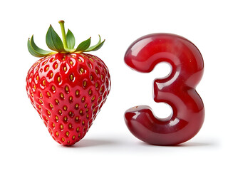 Poster - Two Numbered Fruits, Strawberry And Grapes, Are Isolated On A White Background In A Clean Composition. 00003