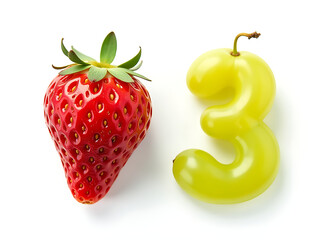 Poster - Two Numbered Fruits, Strawberry And Grapes, Are Isolated On A White Background In A Clean Composition. 00002