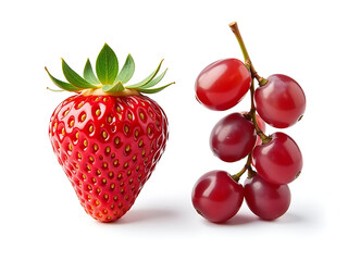 Poster - Two Numbered Fruits, Strawberry And Grapes, Are Isolated On A White Background In A Clean Composition. 00001
