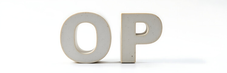 Poster - Two Isolated Stone Letters O And P On A Clean White Background Sitting Together In Harmony Perfectly. 00002