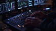 © 69 - Hands Typing on Keyboard with Financial Data Monitors in Background
