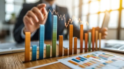 Poster - Businessman Analyzing Financial Growth with Colorful Graphs and Charts