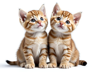 Poster - Two Adorable Kittens Sit Together On A White Background, Looking Up With Big Eyes In An Isolated Transparent Png Image. 00002