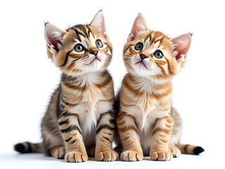 Poster - Two Adorable Kittens Sit Together On A White Background, Looking Up With Big Eyes In An Isolated Transparent Png Image. 00001