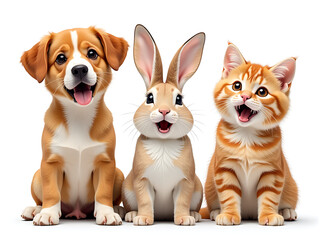 Aufkleber - Three Surprised Animals Including A Dog, Rabbit, And Cat Are Isolated On A White Background With Transparent Png Format. 00003
