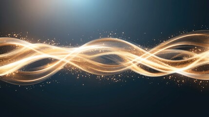 Poster - Dynamic gold wave lines with glowing effects create an elegant abstract presentation design against a black background, evoking sophistication