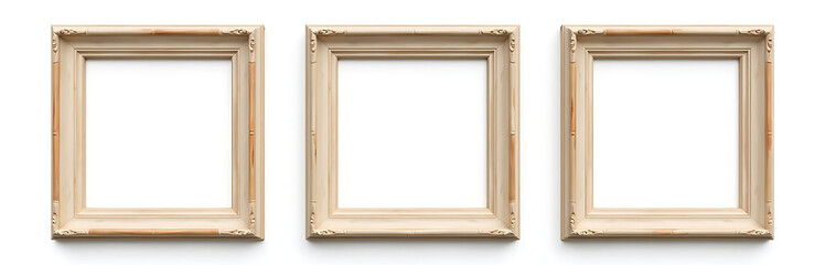Aufkleber - Three Empty, Weathered Picture Frames Sit Isolated On A Plain White Background, Awaiting New Contents To Be Displayed Prominently. 00003