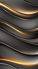 Poster - Dynamic gold wave lines with glowing effects create an elegant abstract presentation design against a black background, evoking sophistication