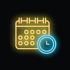 Poster - Neon icon of a calendar with a clock representing time management
