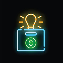 Poster - Neon sign illustrating the concept of a profitable business idea with a light bulb shining over a dollar sign