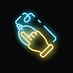 Poster - Neon sign of a hand clicking a computer mouse with a black background