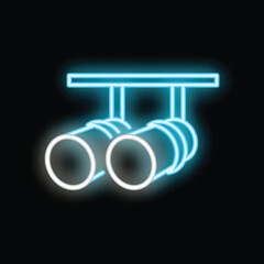 Poster - Glowing neon line track lighting icon isolated on black background. Ceiling lamps. Modern interior light equipment. Vector illustration