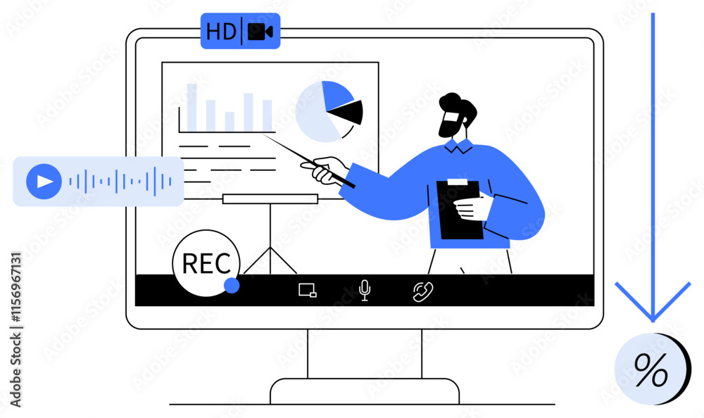 Audio Clips Graph Speaker presenting data charts and graphs on a computer screen ...