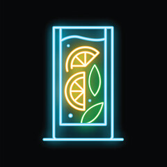 Wall Mural - Neon sign of a refreshing summer cocktail with lime and mint, perfect for menus, bars, and restaurants