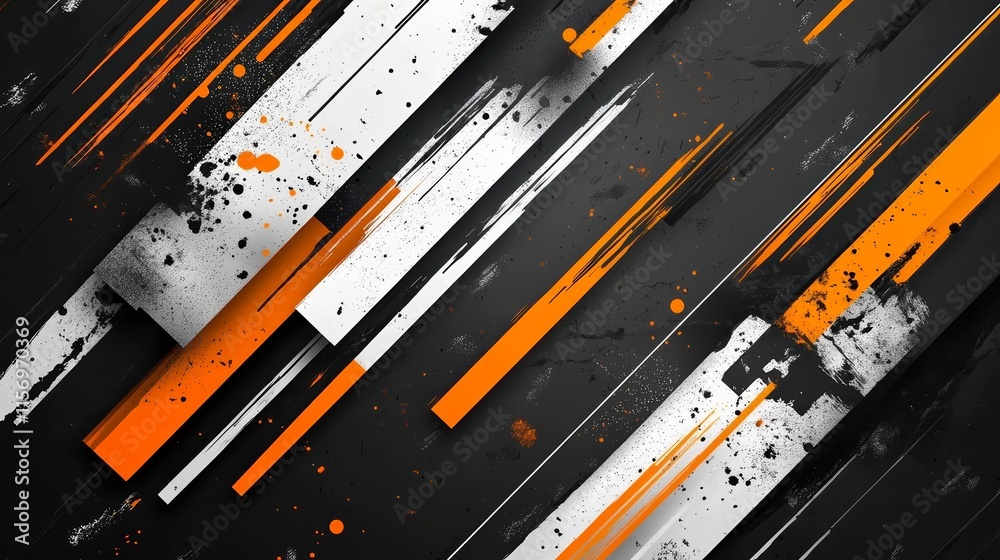 Abstract geometric background with orange and black stripes and ...