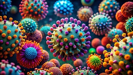 Poster - Microscopic World: Intricate Viruses and Bacteria Under a Microscope