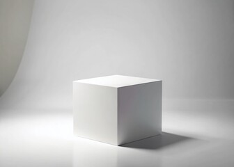 Poster - Minimalist 3D Cube Podium Product Display Studio Background - Clean White Pedestal