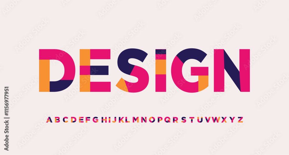 Color geometry font, modern art type, creative english alphabet ...