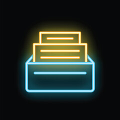Poster - Glowing neon icon of an office archive containing documents or files