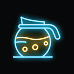 Poster - Glowing neon line coffee pot icon isolated on black background. Vector illustration