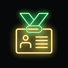 Poster - Neon green and yellow id card icon glowing on black background