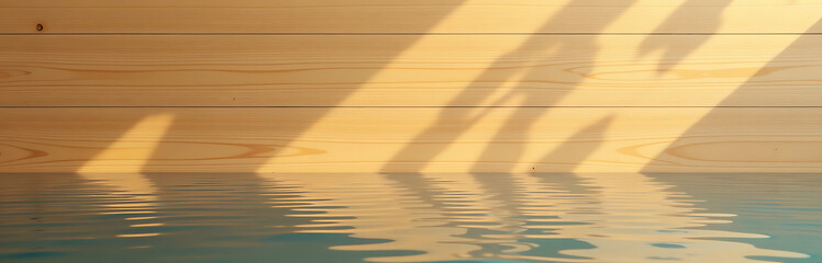 Poster - The Natural Bamboo Wood Panel Texture Resembles A Serene Panoramic Pattern Of Light And Shadow On A Still Water Surface. 00001